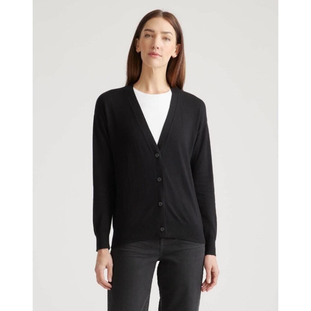 Quince Lightweight Cotton Cashmere Cardigan Sweater Black Size XS NWOT